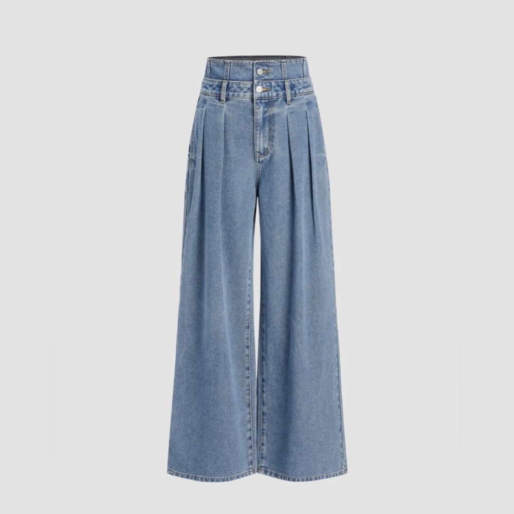 Cider Double Waist Solid Button Wide Leg Jeans Small 4 NWT